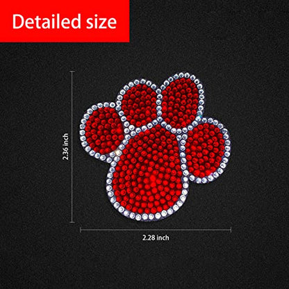 cueclue 2 PCS Bling Car Decals, Crystal Decoration Sticker, Rhinestone Dog Paw Print Stickers, Universal for Car Body Bumper Window Laptops Self-Adhesive Sticker (Red)