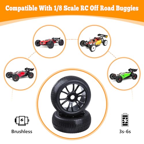 HobbyPark RC 1/8 Buggy Tires and Wheels 17mm Wheel Hex Hubs Foam Inserts for Arrma Typhon Redcat Team Losi VRX HPI HSP Hobao, Set of 4