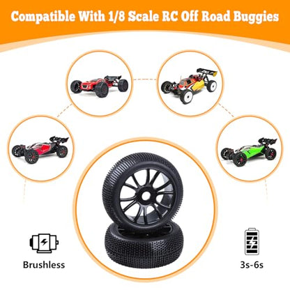 HobbyPark RC 1/8 Buggy Tires and Wheels 17mm Wheel Hex Hubs Foam Inserts for Arrma Typhon Redcat Team Losi VRX HPI HSP Hobao, Set of 4