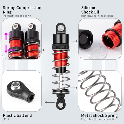 70mm Shocks Oil Shock Absorber RC Shock Absorber Damper Set Upgrade Parts Compatible with TRX4 TRX6 Axial SCX10 D90 90046 1/10 RC Rock Crawler (Red-70MM) - color: Red-70MM