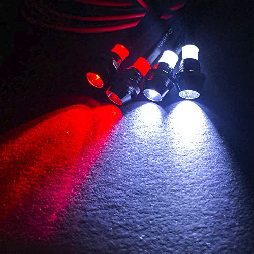 2Pack HIRCQOO 4LED RC Car LED Light Headlights Taillight Lighting with JR Y Cable Compatible with Traxxas HSP Tamiya Redcat RC4WD Axial HPI Kyosho Arrma 1/8 1/10 1/12 RC Car,2Red & 2White (5mm LEDs) - size: 5mm LEDs