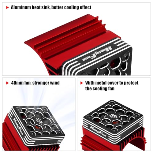 40mm RC Cooling Fan with Heat Sink and Metal Cover RC Electric Motor Fan with Heatsink for 1/8 RC Car 4074 4274 1515 1512 Motor, Red - color: Red