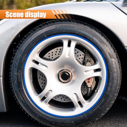 16PCS 17''-19'' Reflective Wheel Rim Stripe Decal Sticker, Vinyl Anti-Scratch Night Safety Warning Stripe Sticker, Water-Resistant Vehicle Exterior Tire Body Decal for Car Bicycle (Blue) - color: Blue