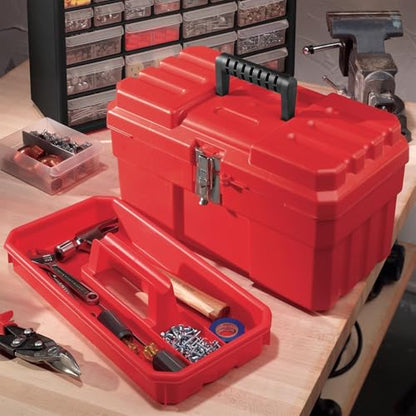 Akro-Mils 14-Inch Plastic Toolbox with Removable Tray, Steel Latch & Padlock Eye, Industrial-Grade Tool Box for Tools, Crafts, First Aid & Hobby Supplies, 14" x 8" x 8", Made in USA, Red (09514) - color: Red, size: 1-Pack