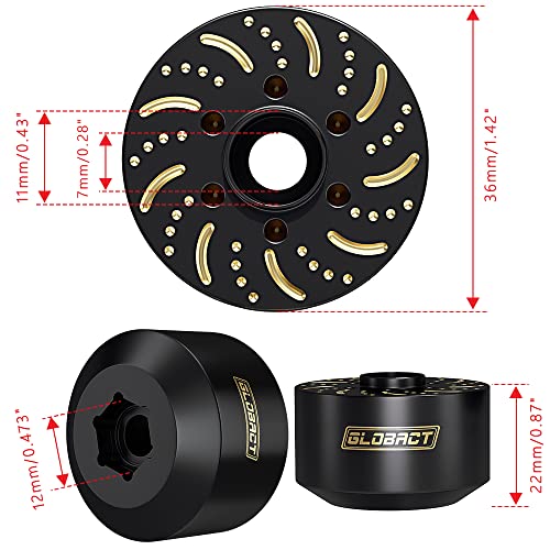 GLOBACT 1/10 Brass Wheel Weights Extended Hex Hub for TRX4 TRX6 SCX10-22mm | Fits 1.9" 2.2" RC Wheel, 650g Counterweight - size: 22mm
