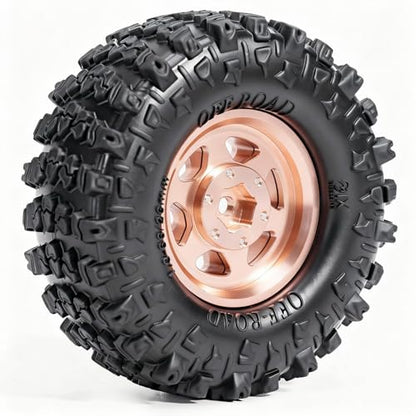 1.3” Aluminum Beadlock Wheels & Mud Terrain Tires Set for 1/18 1/24, -7.6mm Offset RC Crawler Car Fits TRX4M, Axial SCX24 AX24, Redcat Ascent-18, FCX24, 66 x 26mm, Pre-Assembled, 4 pcs Glod - color: Copper