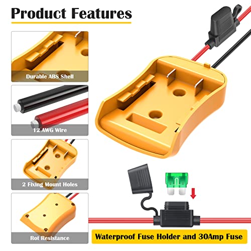 2 Packs Power Wheel Adapter for Dewalt 20V Battery Adapter Power Wheel Battery Converter Kit with Fuses & Wire Terminals, 12AWG Wire, Power Connector for DIY Rc Car Toys, Robotics and Rc Truck