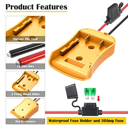 2 Packs Power Wheel Adapter for Dewalt 20V Battery Adapter Power Wheel Battery Converter Kit with Fuses & Wire Terminals, 12AWG Wire, Power Connector for DIY Rc Car Toys, Robotics and Rc Truck