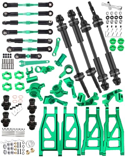 Upgrades Part for 1/10 Rustler/Stampede/Slash VXL 4X4,Big Bore RC Shocks&Steel Drive Shaft CVD&A Arm&Caster Block,Steering Blocks,Rear Stub Axle Carriers&Steering Bellcranks&Hex Hub,Green - color: Green/(6 Piece Set)
