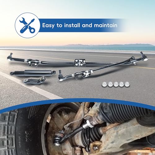 Silscvtt Steering Linkage Drag Link Tie Rod Upgrade Pitman Arm and Damper Drag Kit Replacement for Ram 1500/2500/3500 Pickup 4 x 4 Model 2003-2013