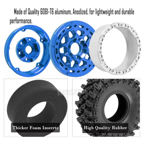 RC 2.2 Wheel Tires for 1/10 SCX10 SCX10 II 90046 SCX10 III AXI03007 SCX10 Pro TRX4 TRX6 Gen7/8 D90 VS4-10 MST CFX RC Crawler Car,4pcs Aluminum RC 2.2 in Beadlock Wheel,Navy Blue - color: Navy Blue - (2.2tires)