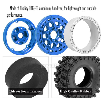 RC 2.2 Wheel Tires for 1/10 SCX10 SCX10 II 90046 SCX10 III AXI03007 SCX10 Pro TRX4 TRX6 Gen7/8 D90 VS4-10 MST CFX RC Crawler Car,4pcs Aluminum RC 2.2 in Beadlock Wheel,Navy Blue - color: Navy Blue - (2.2tires)