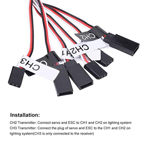 RC Car LED Lighting Kit, Realistic Flashing Effects 12 LED System for 1/10 1/8 Scale Models RC Enthusiasts Racing Crawling Drifting Off-Road Night Driving