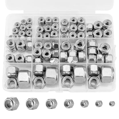 111 Pack 304 A2-70 Nylon Inset Lock Nuts, SAE | Stainless Steel Nylock Nuts, #6-32 #8-32 #10-24 1/4-20 5/16-18 3/8-16 1/2-13, Anti-Loose for Industrial & Home Fastening - color: Silver, size: SAE