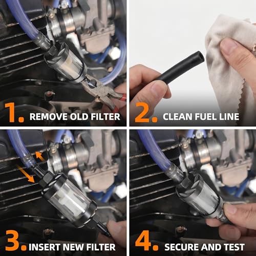 1 PC Motorcycle Fuel Filter, Metal Alloy Clear Tempered Glass Inline Filter, Washable Universal Gas Filter, Universal for Most Cars, Trucks, SUVs (Black)