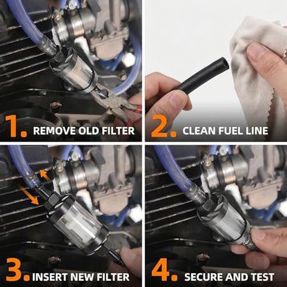 1 PC Motorcycle Fuel Filter, Metal Alloy Clear Tempered Glass Inline Filter, Washable Universal Gas Filter, Universal for Most Cars, Trucks, SUVs (Black)
