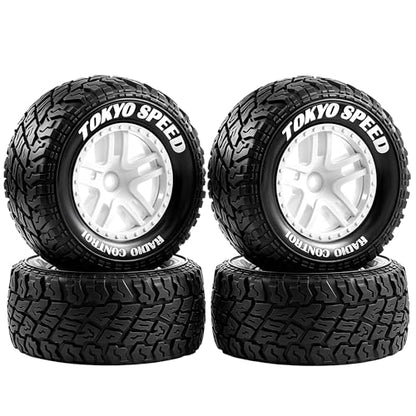 1/10 RC Short Course Truck Tires and Wheels with 12mm 14mm 17mm Hex 110mm 1/8 Rubber Tyres for 1/10 RC Truck ARRMA ARA3521T3 Traxxas 68154-4-GRN - Slash BL-2S (White) - color: White