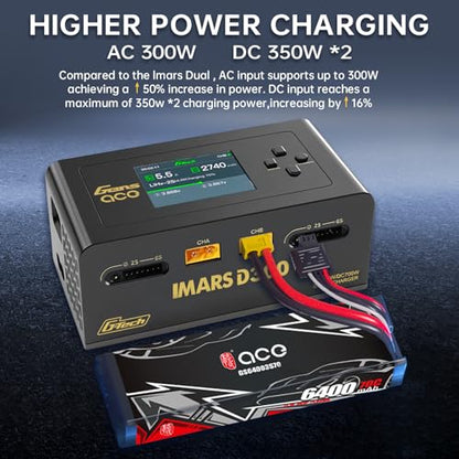 Lipo Battery Charger, Gens Ace Charger IMARS D300 G-Tech Series Smart Dual Lipo Balance Charger AC 300W DC 700W (350W*2) 16A RC Battery Charger for 1s~6s Lipo Batteries Life NiCd MH LiHV (Black) - color: Black