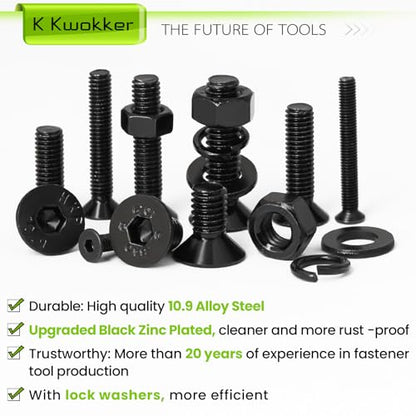 M3 M4 M5 M6 Nuts and Bolts Assortment Kit, Hex Socket Flat Head 24 Size 6-25mm Metric Bolt Assortment, Upgraded Zinc Plated Screw Set Machine Screws, Bolts and Nuts Kit w/Washers, 1485Pcs - size: F. M3 M4 M5 M6