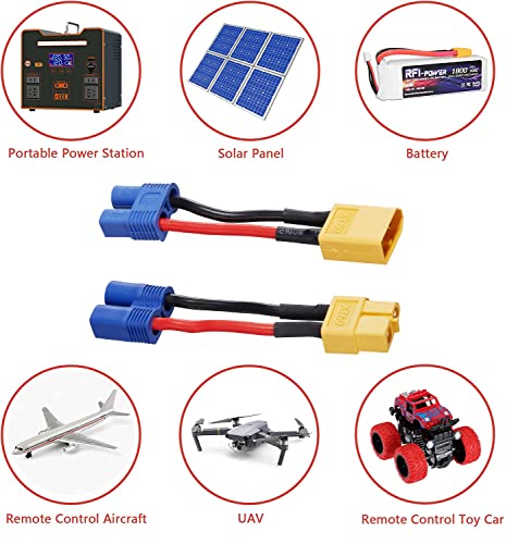 4 Pack XT60 to EC3 Adapter with 5CM 14AWG EC3 to XT60 Adapter | for RC FPV Drone Car Lipo NiMH Battery Charger ESC (4 Pack) - size: XT60-EC3