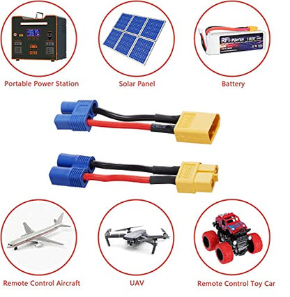 4 Pack XT60 to EC3 Adapter with 5CM 14AWG EC3 to XT60 Adapter | for RC FPV Drone Car Lipo NiMH Battery Charger ESC (4 Pack) - size: XT60-EC3