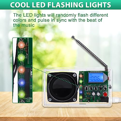 FM Radio Kit, ICSTATION DIY Radio Soldering Kit with LED Flashing Lights FM 76-108MHz LCD Display Soldering Project Radio with Headphone Jack for Adults Electronics Enthusiasts College Education