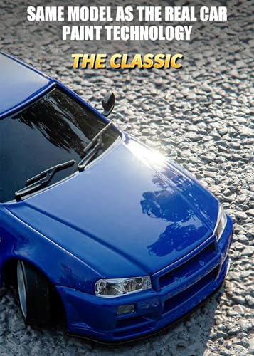 LD1899 1:18 RC Drift Car GTR R34 2.4GHz RWD with Gyroscope on-Road Alloy Body Shell Racing Cars Radio Control (Blue)
