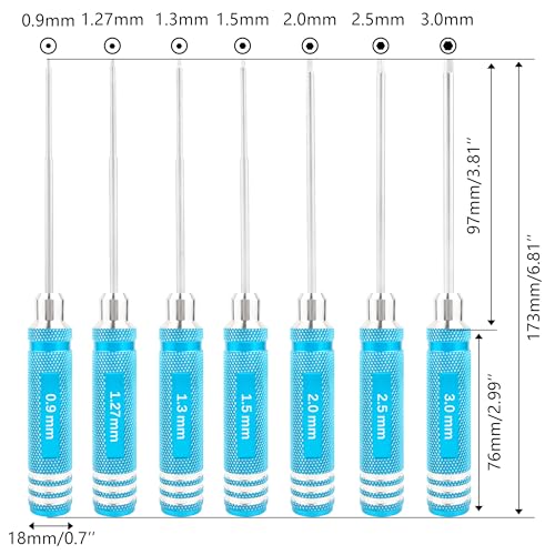 1.27mm 1.3mm RC Hex Screwdriver Set - 7 Pieces 0.9mm 1.27mm 1.3mm 1.5mm 2.0mm 2.5mm 3.0mm Repair Tools for Traxxas Arrma Axial Losi Redcat RC Quadcopter Helicopter FPV Racing Drone Cars(Blue) - color: Blue