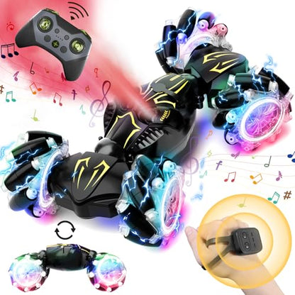 Remote Control Car for Boys 8-12, 4WD Gesture Sensing RC Stunt Car 2.4Ghz with Lights Music Sprayer RC Cars for Boys Age 4-7 8-12 Hand-Controlled Cars Toys Birthday Gifts for Kids Girls Black - color: Black