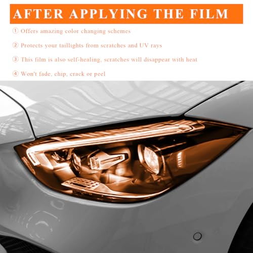 Sun Walker Car Light Tint Film, 12 x 48 Inch Waterproof Taillight Wrap Film Roll with Squeegee & Cutter, Self-Adhesive Vinyl Sticker Sheet Roll for Headlights Fog Lights Tail Lights (Orange) - color: Orange