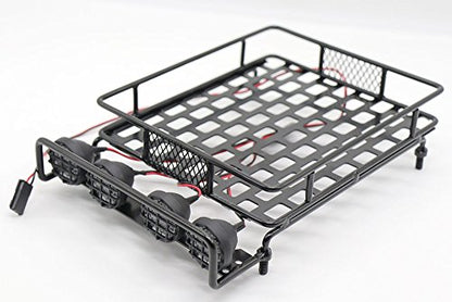 RC 1:10 Roof Luggage Rack LED Light Bar Wrangler Tamiya CC01 SCX10 Axial 515 (Black)