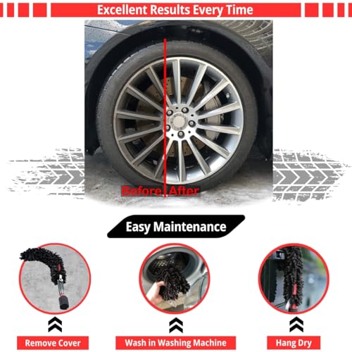 Woollywormit Wheel Cleaning Brush Car Detailing Kit - Rim Brush, Lug Nuts and Wheel Cleaner Brush Car Wash Kit -Tire Brushes for Cleaning Rims - Car Cleaning Supplies and Rim Cleaner Brush Set