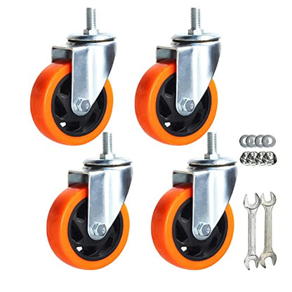 Heavy Duty Swivel Wheels, 3 Inch Yellow PVC Casters with Metric Stem M12-1.75x25mm Double Brakes Castors Safety Wheels up to 1200 Lbs/Set for Industry and Furniture Set of 4 - style: 4 Inch No Brake