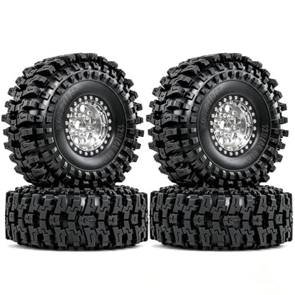 1/10 RC Crawler Tires and Wheels, 1.9" 120mm Rubber Rock Crawler Tires with Beadlock Rims, 4PCS RC Tires for Axial SCX10 TRX-4 1/10 Scale RC Off-Road Trucks (Silvery) - color: Silvery