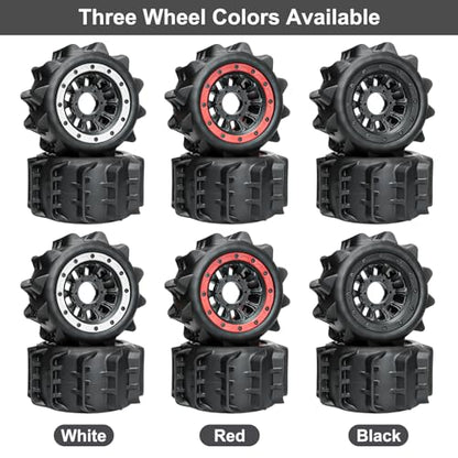 LRFHL 2.8 Beadlock Wheel Tires with 14mm/12mm Hex Adapter for 1/10 RC Car | 4PCS RC Tires Sand Terrain, 1/10 RC Monster Truck, for Traxxas Rustler Stampede Redcat Arrma Vorteks Big Rock Granite - color: Red