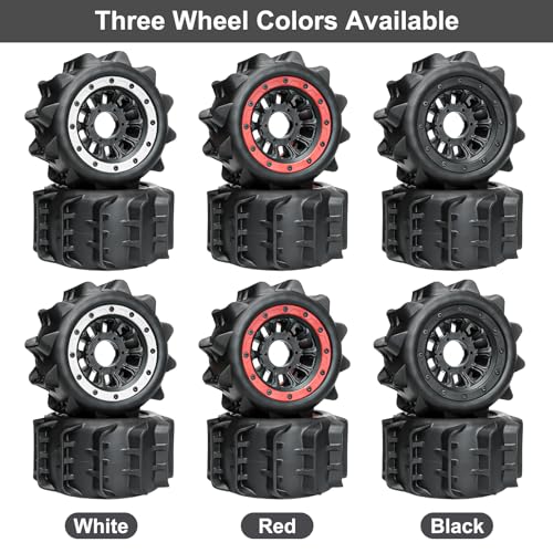 LRFHL 2.8 Beadlock Wheel Tires with 14mm/12mm Hex Adapter for 1/10 RC Car | 4PCS RC Tires Sand Terrain, 1/10 RC Monster Truck, for Traxxas Rustler Stampede Redcat Arrma Vorteks Big Rock Granite - color: White