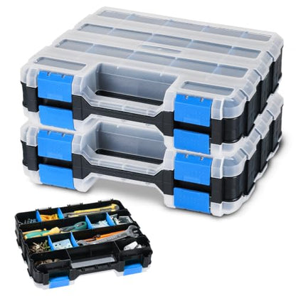 Tool Box with Transparent Lid, 2 Pack Hardware Organizer Box | Double Side 34 Compartments Hardware Organizers with Removable Plastic Dividers for Screws Nuts Nails, Small Parts Box - color: Blue
