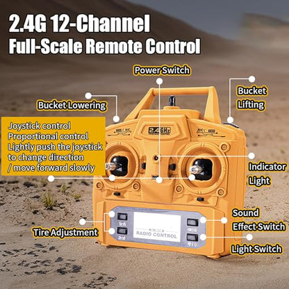 20-Inch Remote Control Dump Truck 12-Channels 1/14 Scale 13 LBS Load Capacity RC Heavy Duty Metal Construction Vehicles Toy for 14y+ Beginners (8-Wheels )