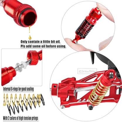 RC Upgrades Part for 1/18 Granite GROM MEGA 380,Front Rear Shock Absorber,Driveshafts CVD,Suspension Arms,Front Steering Block Knuckles & C-Hubs Caster Blocks & Rear Hubs,Red - color: Red(1set)