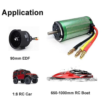 XTEAM 3674 1900KV Brushless Motor 2400W 78A 31V 4-Pole Design, Suitable for 1/8 1/10 1/12 RC Electric Racing Car, Buggy, RC Boat - size: 3674-1900KV