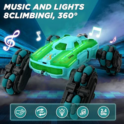 ZMMB 8 Wheel RC Stunt Car with Gesture Control, Spray & LED Lights, Double-Sided Off-Road Vehicle for Boys & Girls Ages 6-14, Ideal Christmas & Birthday Gift - color: 8 Wheel Rc Stunt Car
