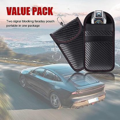Kewucn 2 Pack Faraday Bag for Key Fob, RFID Signal Blocking Key Fob Protector and Anti-Hacking Faraday Cage, Carbon Fiber Anti-Theft Car Keys Faraday Pouch, Premium Car Key Safe Protector (Small) - size: Small (3.15×5.12 inches)