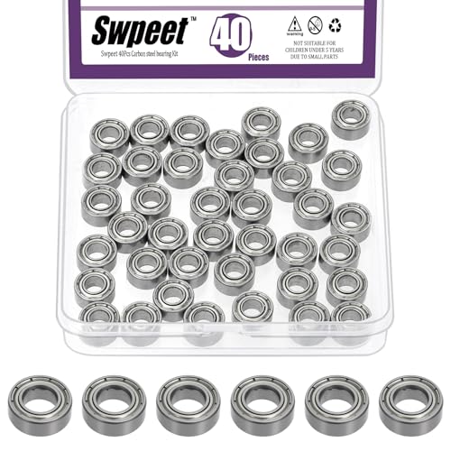 Swpeet 40Pcs 685ZZ Ball Bearings Assortment Kit, 5 x 11 x 5mm Carbon Steel Deep Groove Bearings, Miniature Bearings, Double Shielded - size: 685ZZ-40PCS, style: Carbon Steel