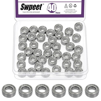 Swpeet 40Pcs 685ZZ Ball Bearings Assortment Kit, 5 x 11 x 5mm Carbon Steel Deep Groove Bearings, Miniature Bearings, Double Shielded - size: 685ZZ-40PCS, style: Carbon Steel