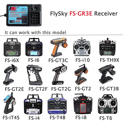 Flysky Receiver FS-GR3E Upgraded Waterproof Long Range AFHDS 3CH 2.4G Receiver for FS-i6X/FS-T6 / FS-i10 / TH9X /FS-GT2 /FS-GT2B /FS-GT3B /FS-GT3C/ FS-iT4S Transmitter for Crawlers (Pack of 2)