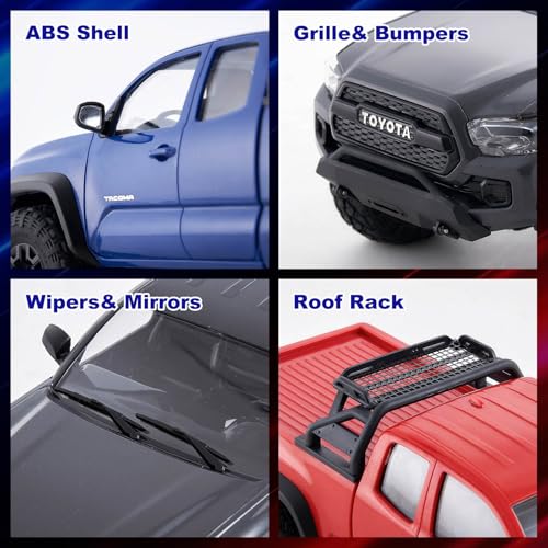 FMS 1/24 FCX24MS Toyota Tacoma S RC Crawler, Officially Licensed RC Truck 2 Speeds Switch with LED Lights, Off-Road RC Model for Adults (Blue) - color: Blue