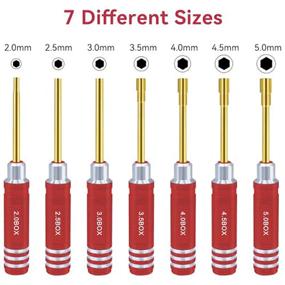 Hex Nut Driver Set - RC Car Tool Kit 2.0mm 2.5mm 3.0mm 3.5mm 4.0mm 4.5mm 5.0mm Hexagonal Head Nut Screwdriver for Axial SCX24 Wheel Fixing RC Models Car Boat Helicopter 7Pcs Red - color: Red