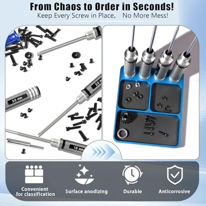 Magnet Tool Tray Aluminum Alloy Screw Tray with Tool Holder RC Parts Fixing for 1/10 RC Cars, Drones, Phone, Computer, Eyeglass, Electronic Multi-Compartment Anti-Loss Organizer Storage Box （Wathet） - color: Wathet