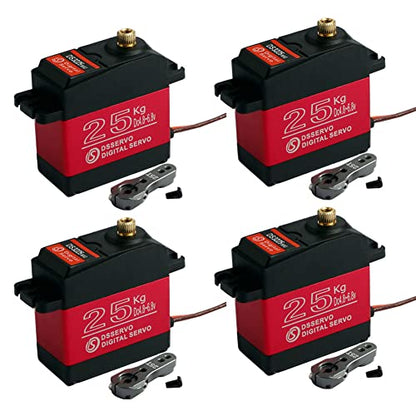 4Pcs DSSERVO DS3225MG 25KG Waterproof Metal Gear Digital Servo,180 Degree High Torque RC Servo with 25T Servo Arm for 1/8 1/10 1/12 Scale RC Crawler Airplane