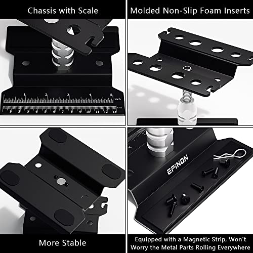 RC Car Stand with RC Screwdriver & Screws Pallet for 1/8 1/10 1/12 1/16 1/18 RC Car | 360-degree Rotation, Adjustable Height 3.54in to 5.11in
